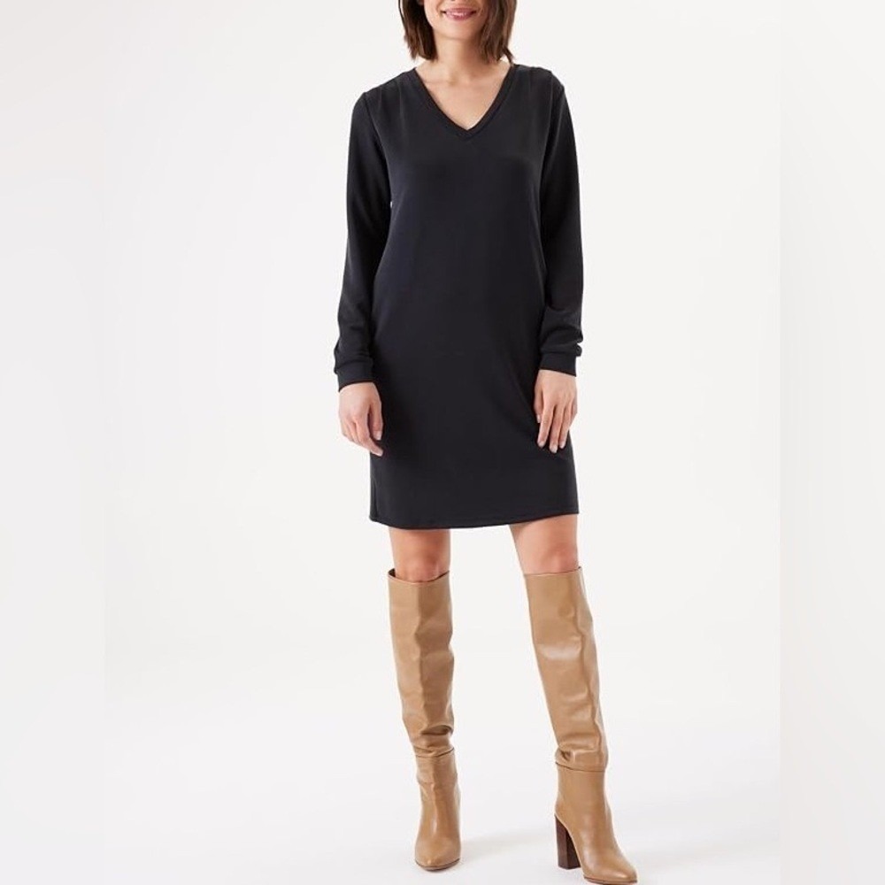 Merona Black V-Neck Long Sleeve Shift Dress